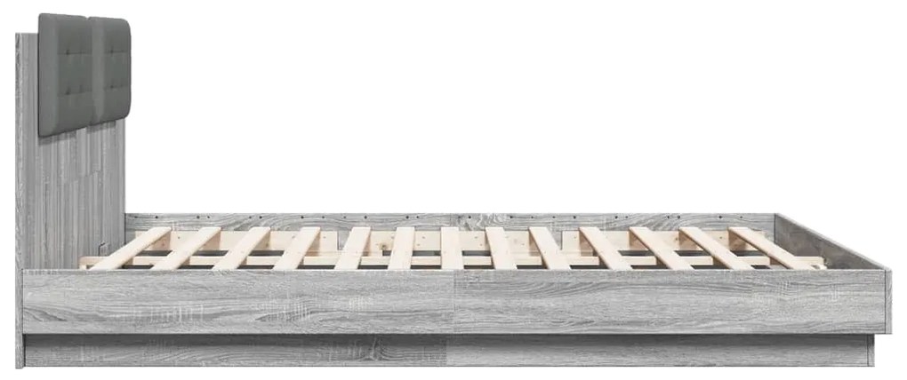 Estrutura de cama c/ cabeceira/luzes LED 200x200cm cinza sonoma