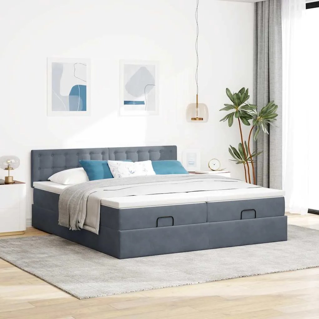 Estrutura cama otomana colchões 180x200 cm cinzento escuro