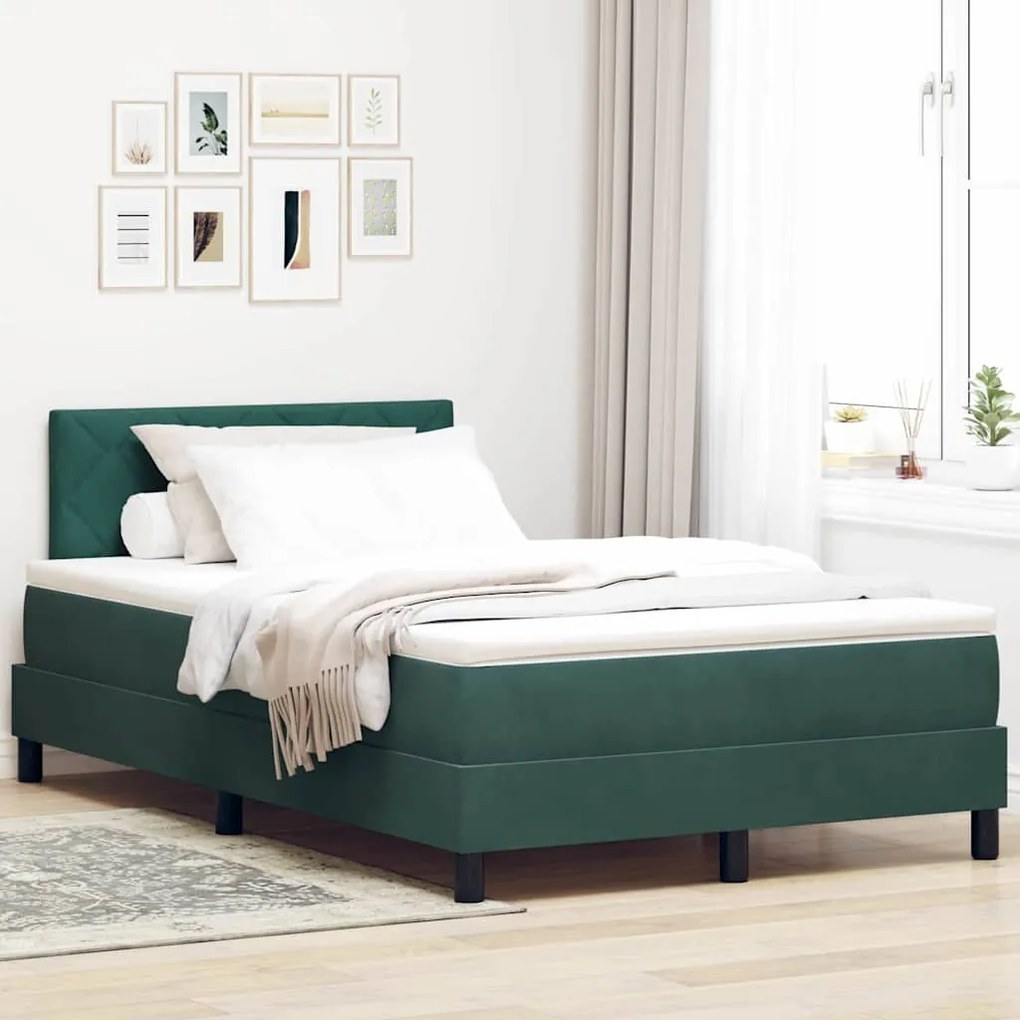 Cama Box Spring com Colchão &amp; LED Verde Escuro 120x190 cm Veludo