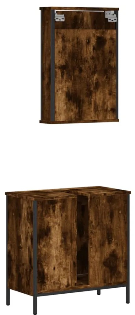 2 pcs conj. móveis casa de banho derivados madeira cor fumado