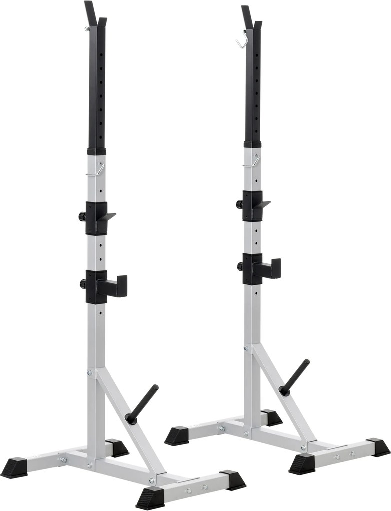 Suporte para Barras de Pesos Ajustável 2 Peças de Aço Treino em Casa Peso 200 kg 58,5x75,5x136-176 cm  Prata e Preto