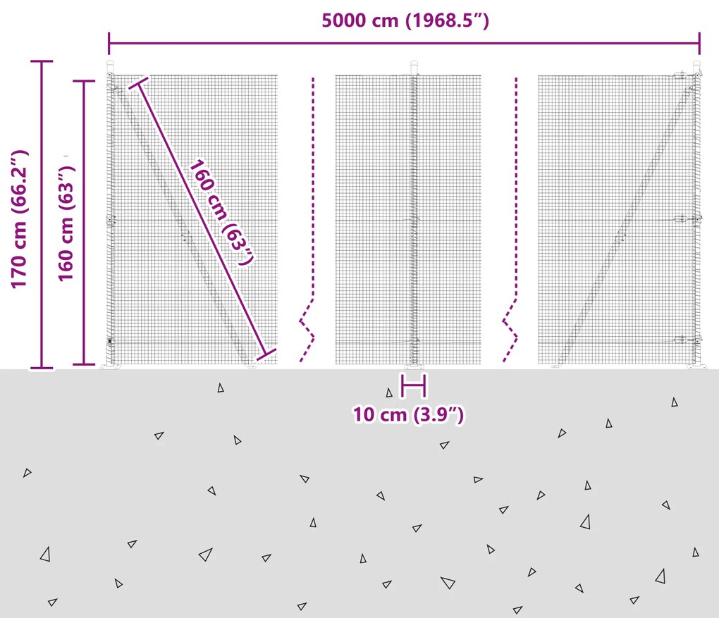 Cerca de Arame Soldado com 13 Postes Flangeados 1.6x50 m Aço Galvaniza