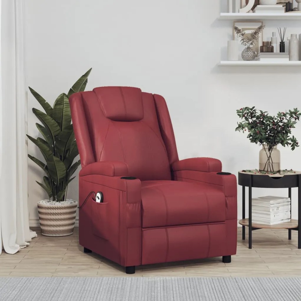 3073792 vidaXL Poltrona reclinável elétrica couro artificial vermelho tinto