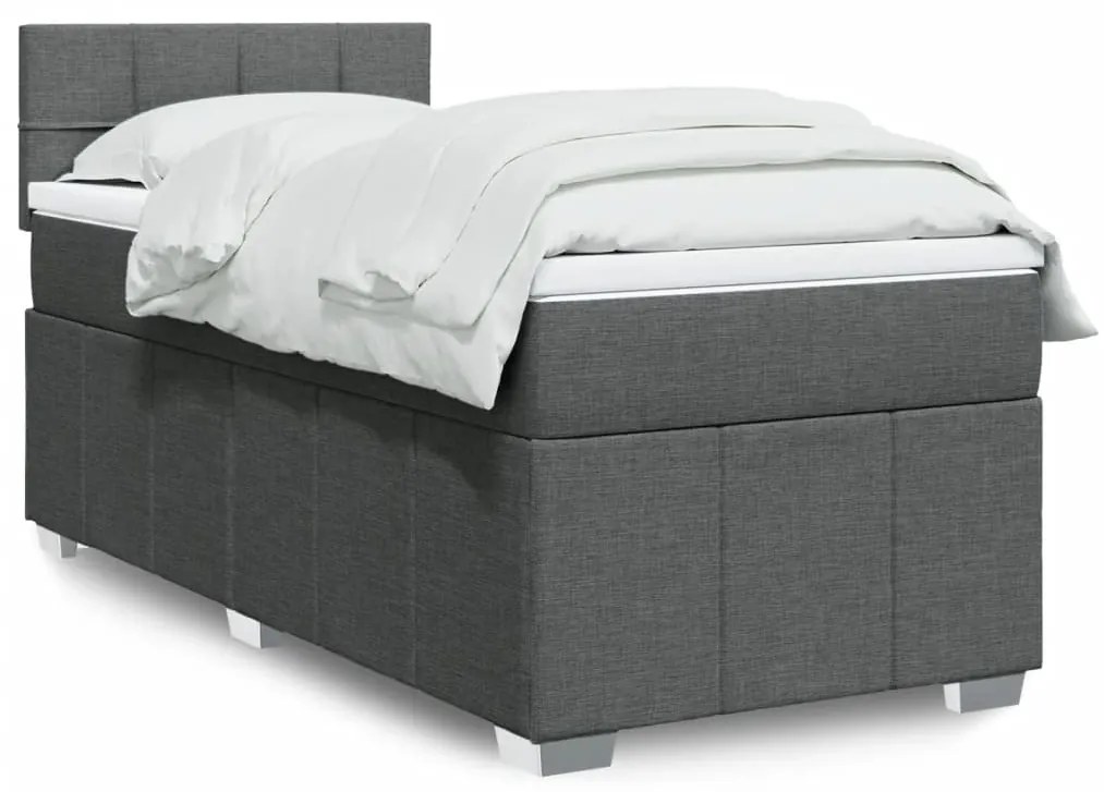 vidaXL Cama com molas/colchão 100x200 cm tecido cinza-escuro
