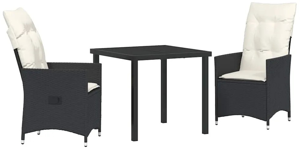 Conjunto de Jantar de Jardim com 3 Peças e Almofadas em Poly Rattan Pr