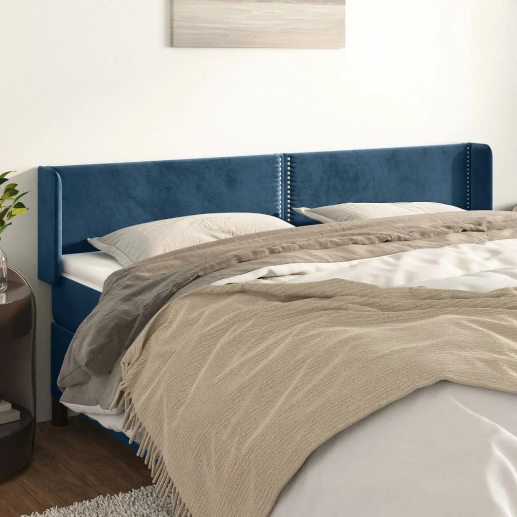 Cabeceira de cama c/ abas tecido 183x16x78/88cm azul-escuro