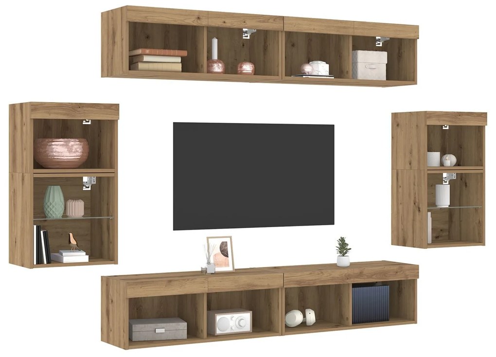 Unidades de TV com 8 peças, LED e Madeira Engenharia Carvalho Artesana