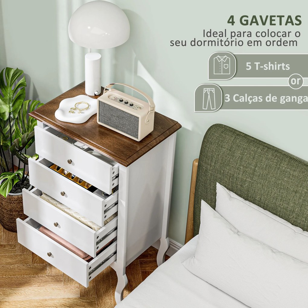 Cómoda Amélie – 4 Gavetas – Estilo Francês com Pés Cabriolé – 60x40x98