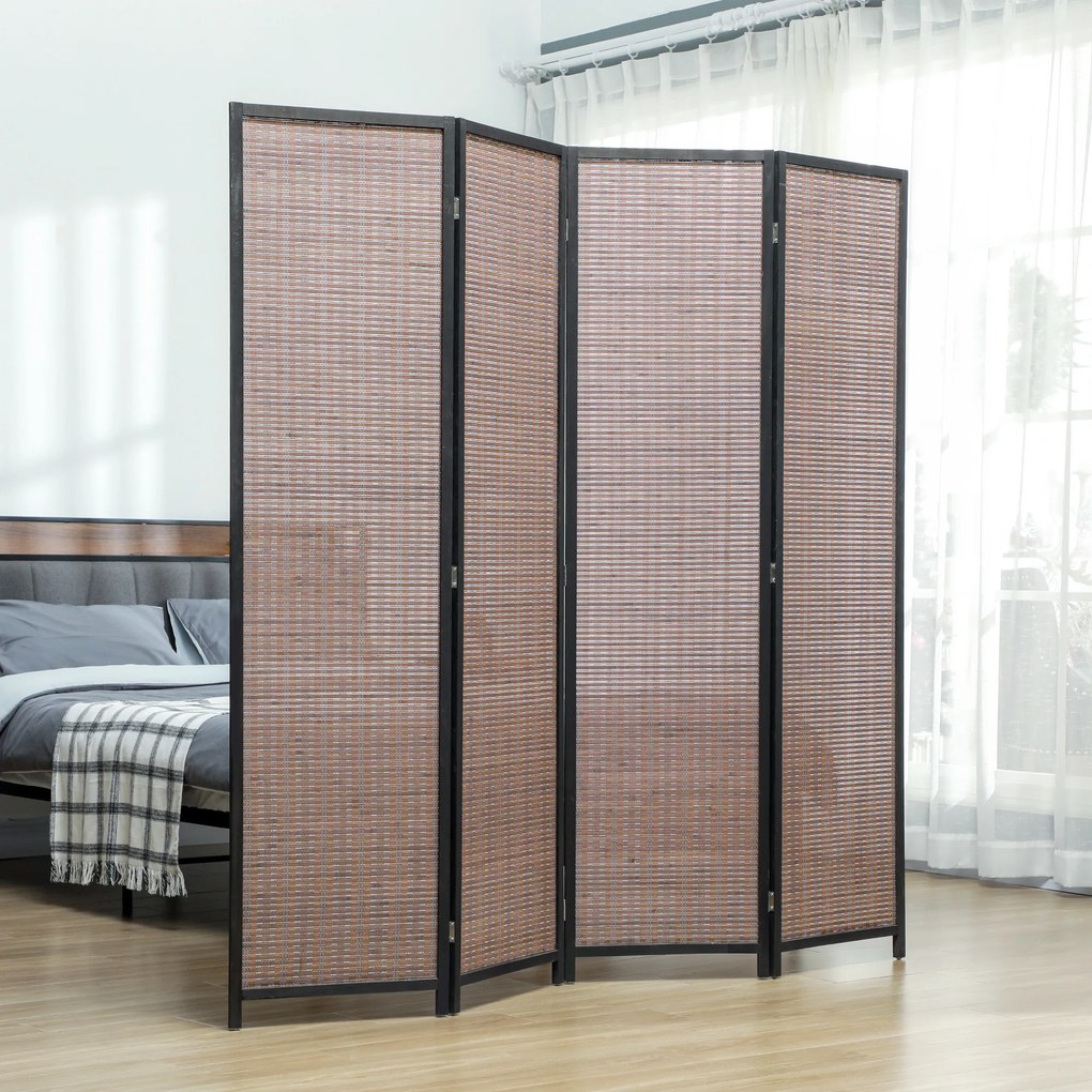 Biombo de madeira 180 x 180 cm para divisão de espaços, divisória dobrável de 4 painéis, castanho