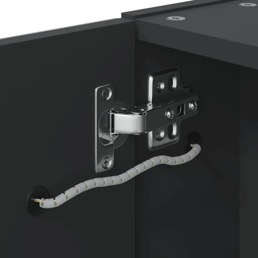 Armário espelhado p/ casa de banho c/ LEDs 60x13x52 cm preto