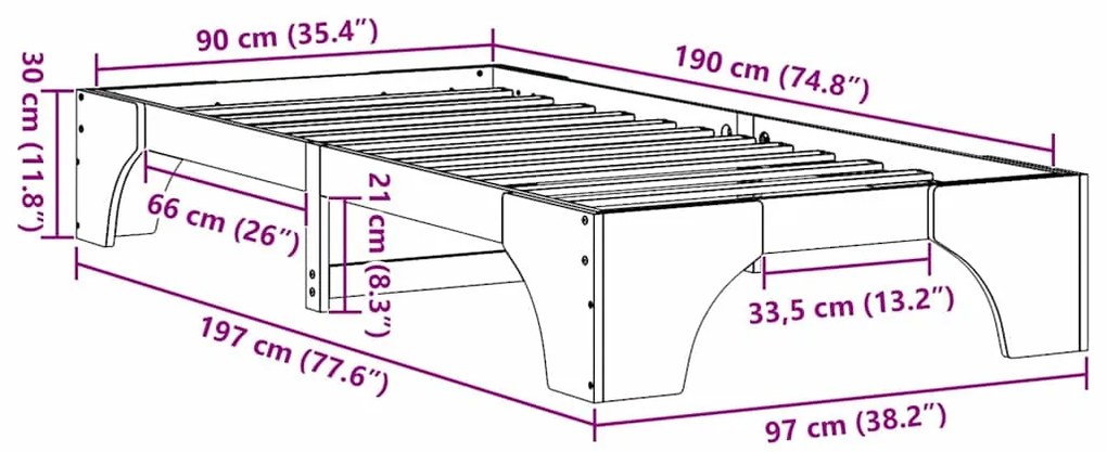 Cama Branca 90x190 cm em Madeira de Pinho Sólido