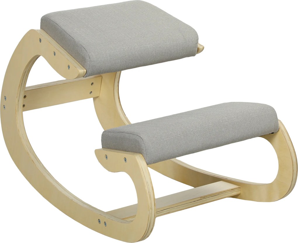 HOMCOM Cadeira ajoelhada ergonômica basculante para home office, para melhorar a postura, Cinza claro | Aosom Portugal
