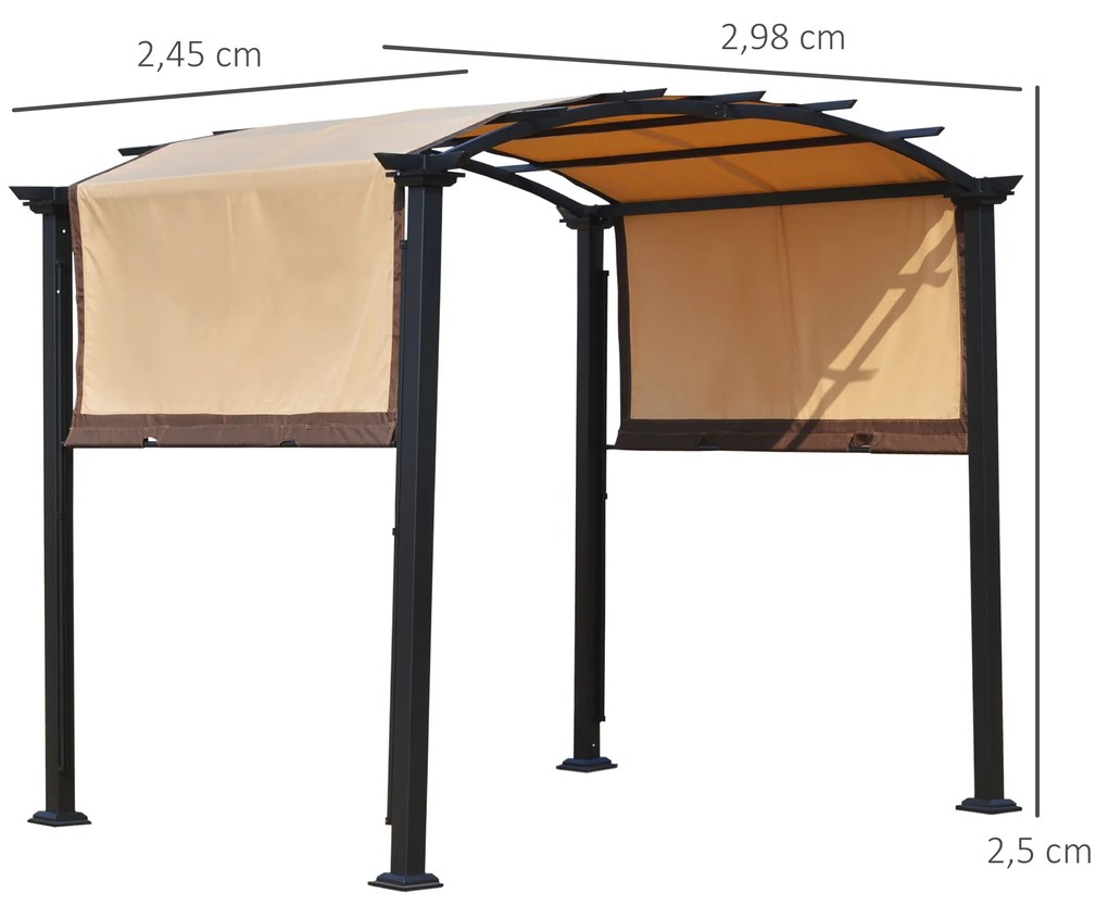 Pergola 3x2,5 m com teto retrátil para jardim pátio Terraço Tecido de poliéster parafusado resistente aos raios UV Bege