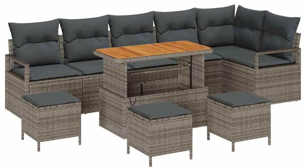 Conjunto de Sofá de Jardim VidaXL 10 Peças com Almofadas Cinza Rattan