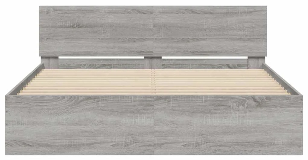 Estrutura cama c/ cabeceira/luzes LED 150x200cm cinzento sonoma