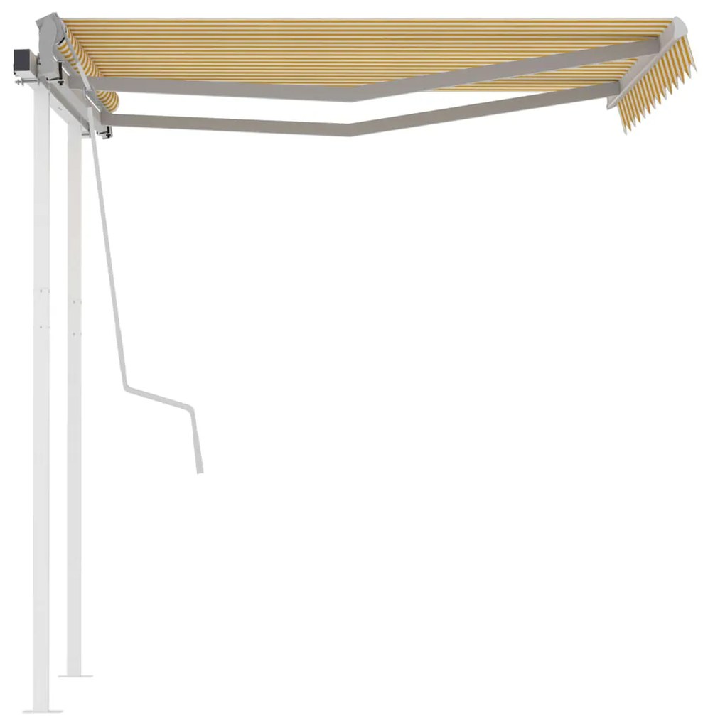 Toldo retrátil manual com postes 3x2,5 m amarelo e branco