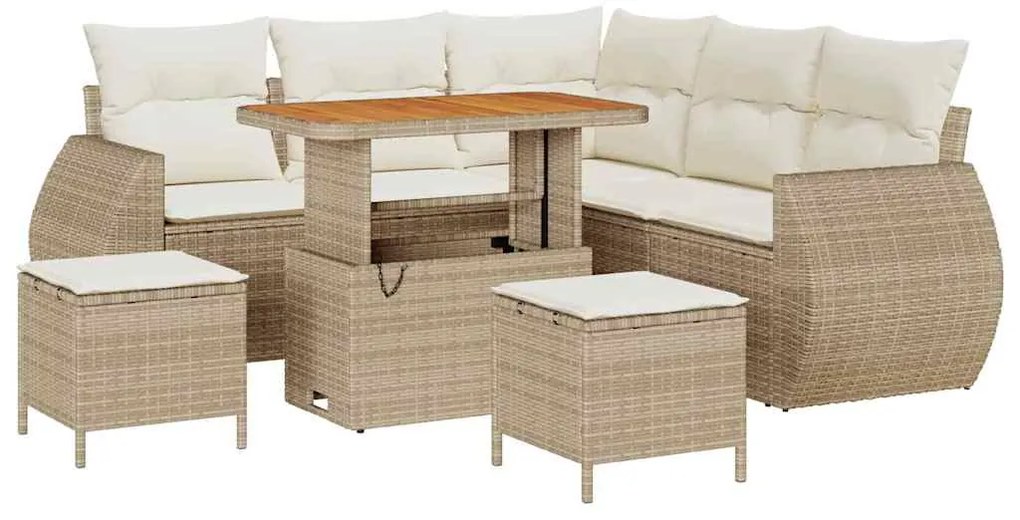 Conjunto de Sofá de Jardim de 8 Peças com Almofadas Beiges em Rattan P