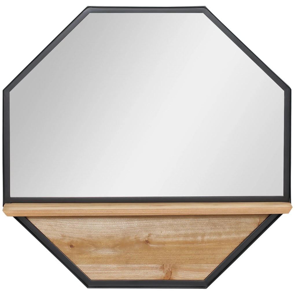 HOMCOM Espelho Decorativo de Parede 61x61cm Espelho Octógono com Prateleira de Armazenamento para Sala de Estar Entrada Preto