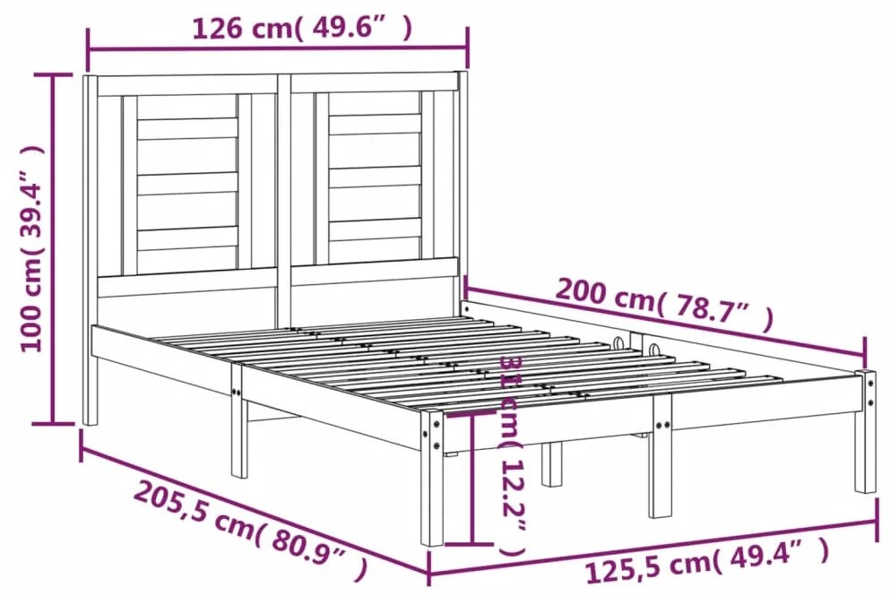 Estrutura de cama 120x200 cm madeira pinho maciço castanho mel