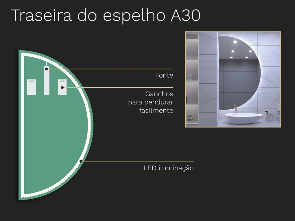 Espelho atípico com iluminação A30