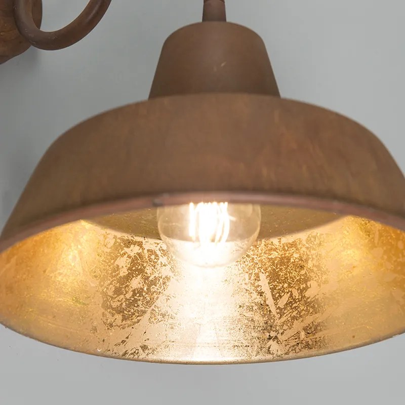 Conjunto de 2 Apliques de Parede Ferrugem com Interior Dourado - Factory Country / Rústico,Industrial