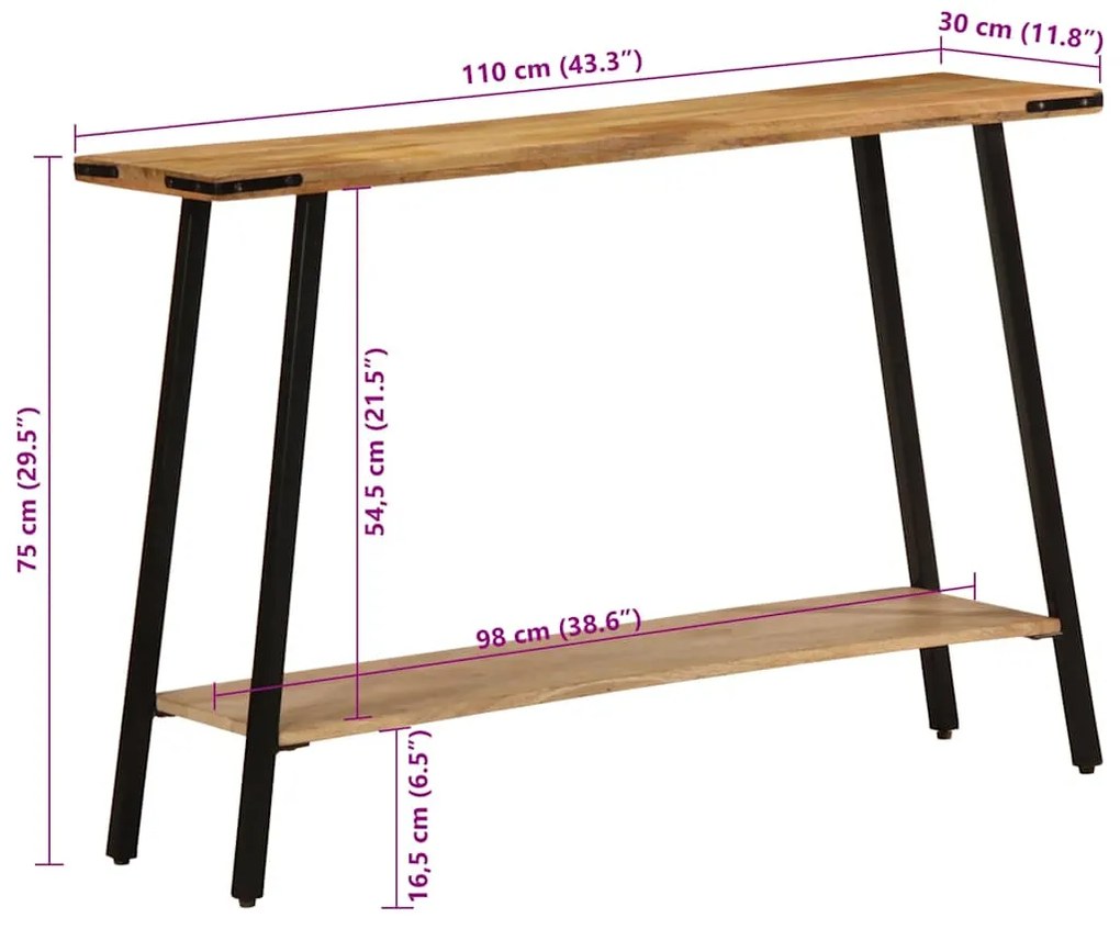Mesa consola 110x30x75 cm madeira de mangueira maciça