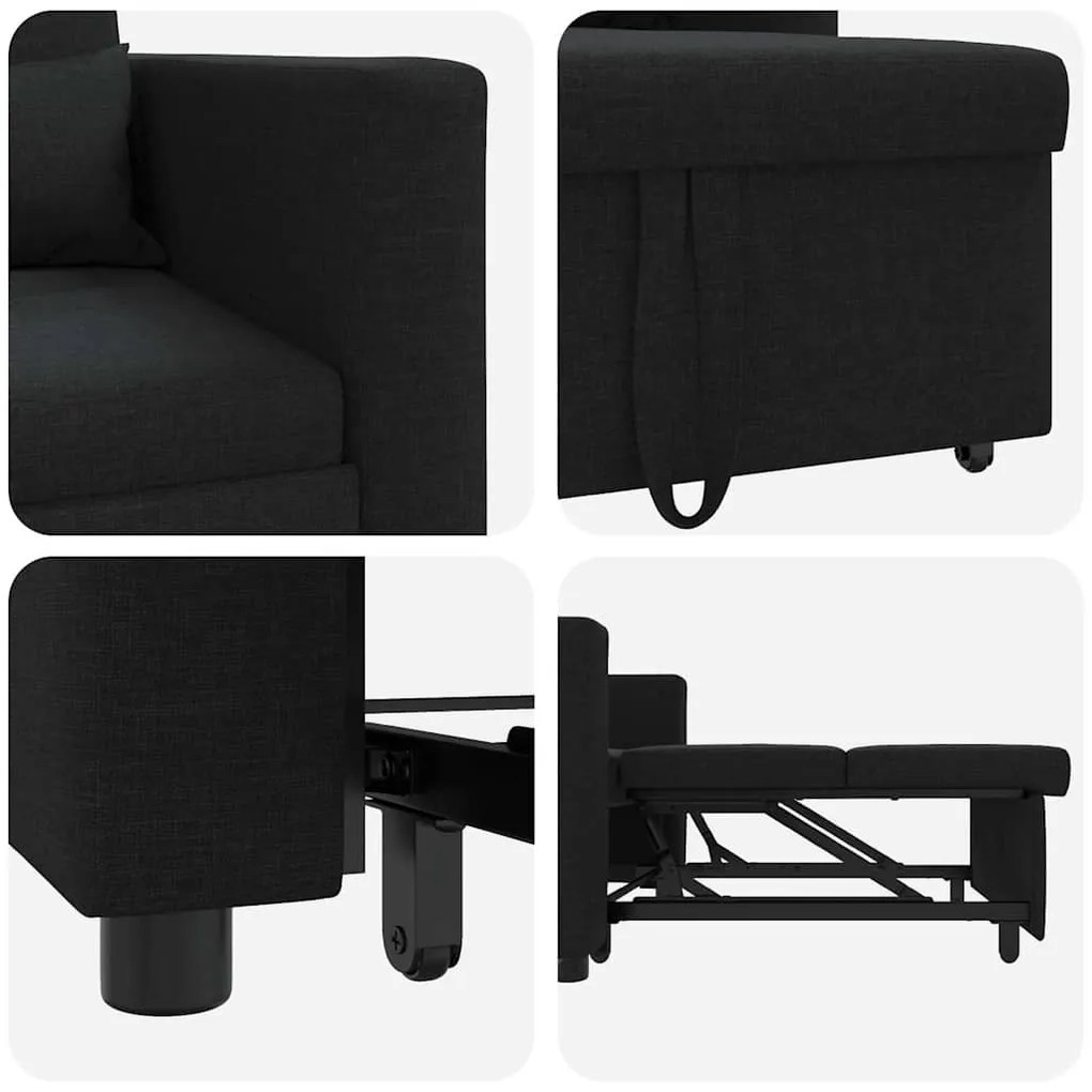 Sofá-Cama Convertible 3 em 1 Preto