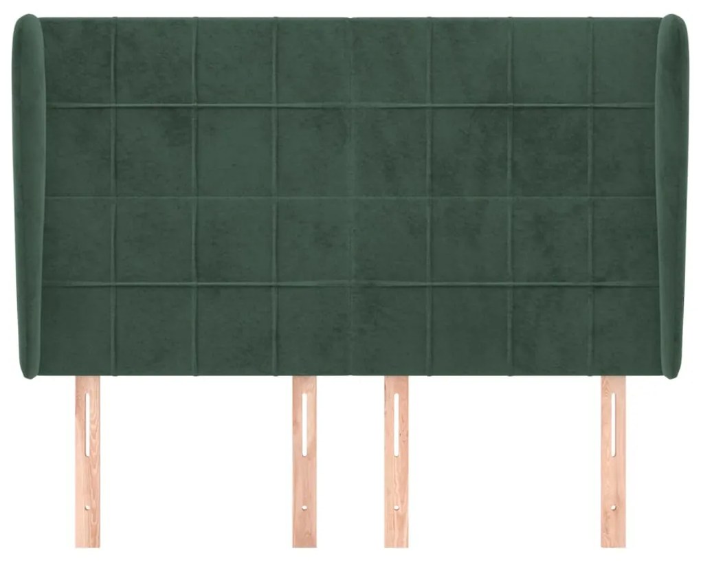 Cabeceira cama c/ abas veludo 147x23x118/128 cm verde-escuro