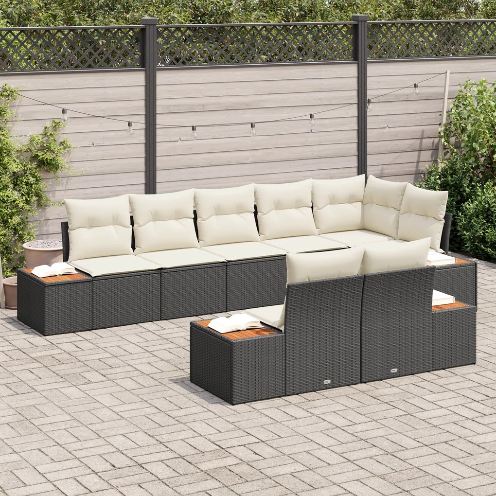 Conjunto de Sofá de Jardim vidaXL 8 Peças com Almofadas Preto Rattan S