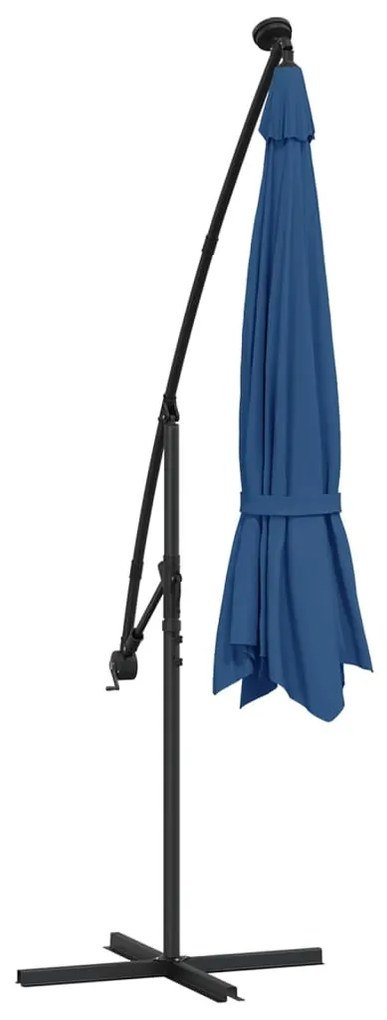 Guarda-sol de jardim cantilever com luzes LED 350 cm azul-ciano