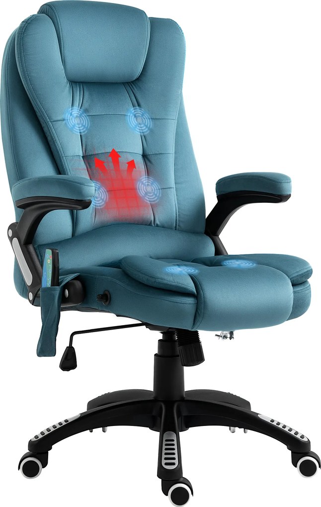 Cadeira de Escritório com 6 Pontos de Massagem Reclinável até 130° com Função de Aquecimento 68x72x110-120 cm Azul