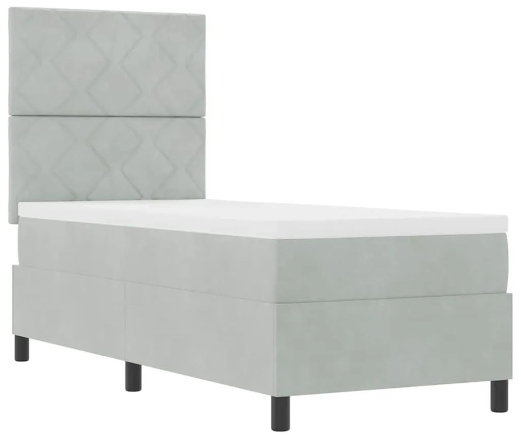 Cama Box Spring vidaXL com Colchão Cinza Claro 80x200 cm Veludo