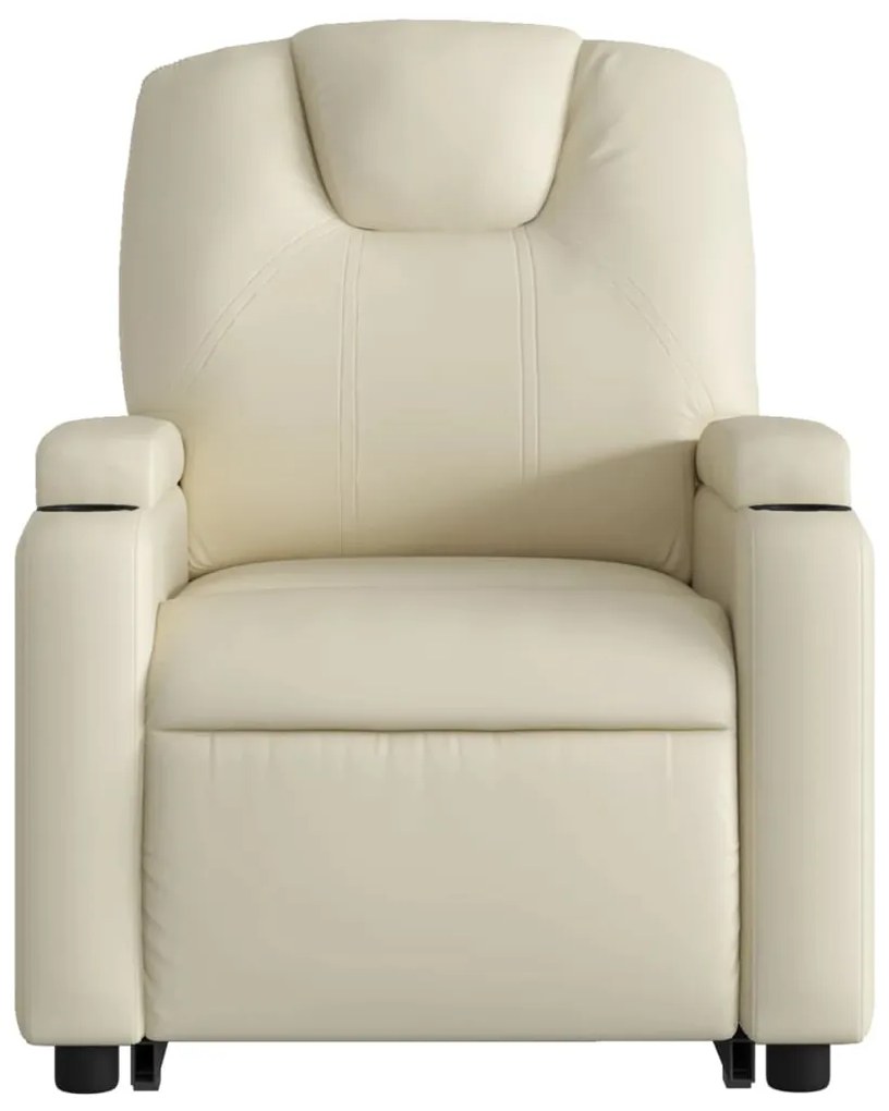 Poltrona reclinável elevatória elétrica couro artificial creme
