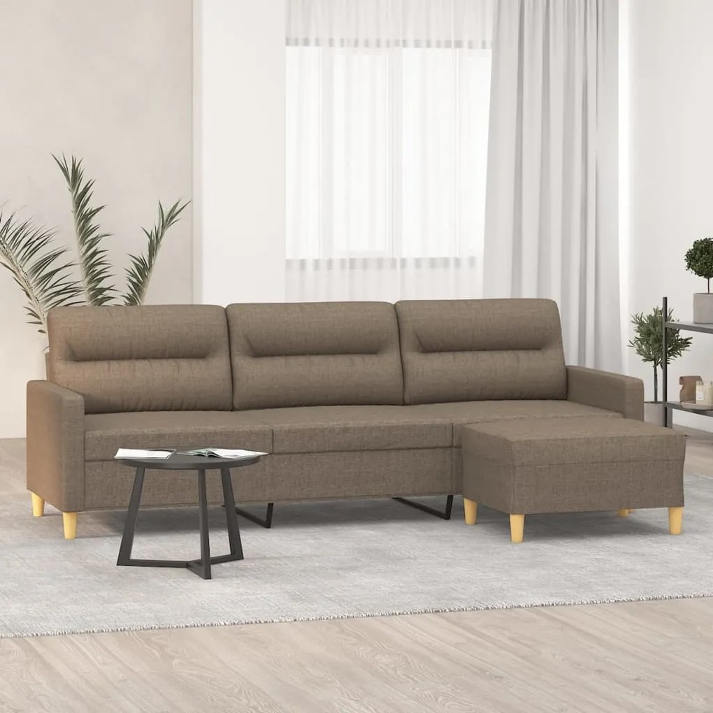 vidaXL Sofá de 3 lugares + apoio de pés 210cm tecido cinza-acastanhado