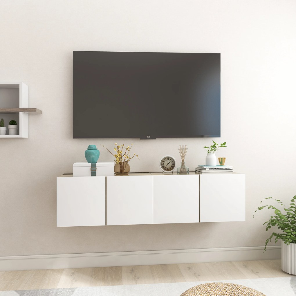 vidaXL Móveis de TV p/ parede 2 pcs 60x30x30 cm branco/carvalho sonoma