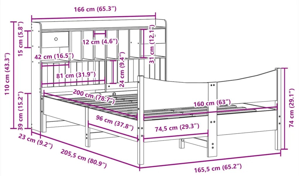 Cama sem colchão 160x200 cm madeira de pinho maciça branco