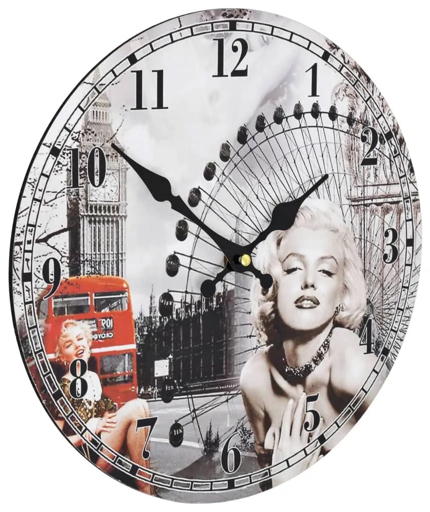 Relógio de parede vintage Marilyn Monroe 30 cm