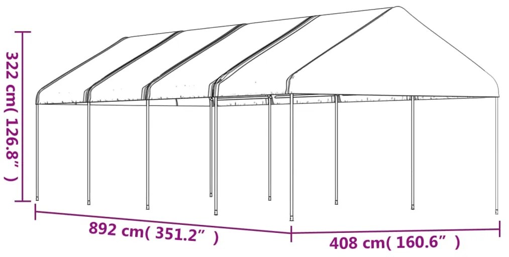 Gazebo com telhado 8,92x4,08x3,22 m polietileno branco