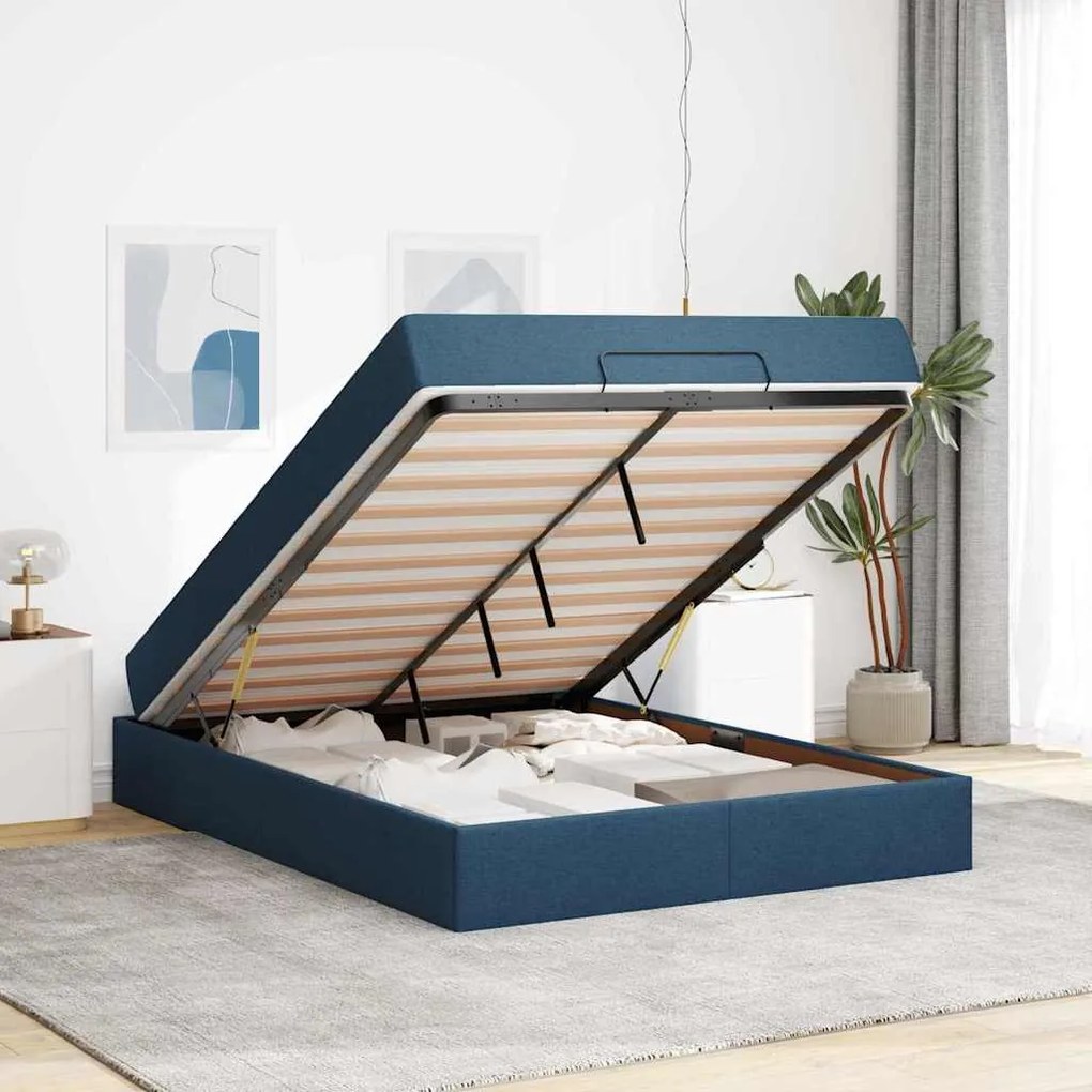Estrutura da Cama Outros com armazenamento Azul 160 x 200 cm tecido