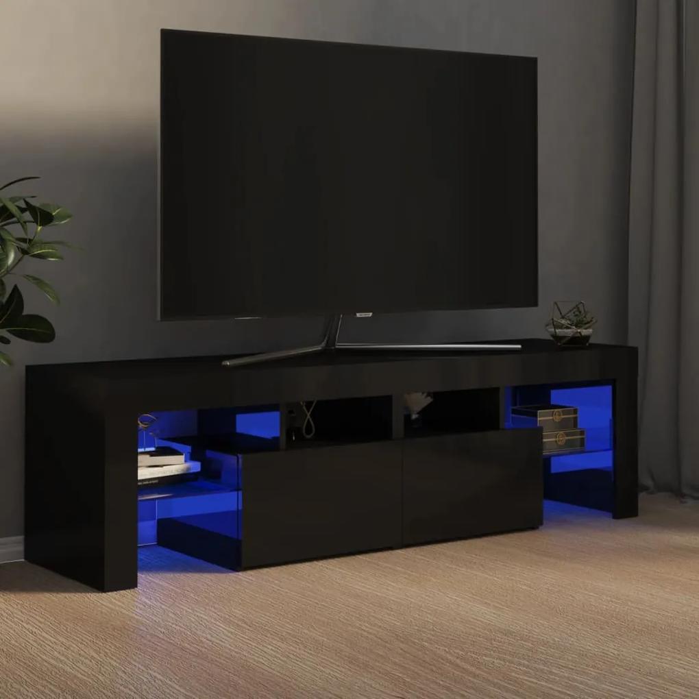Móvel de TV com luzes LED 140x36,5x40 cm preto brilhante