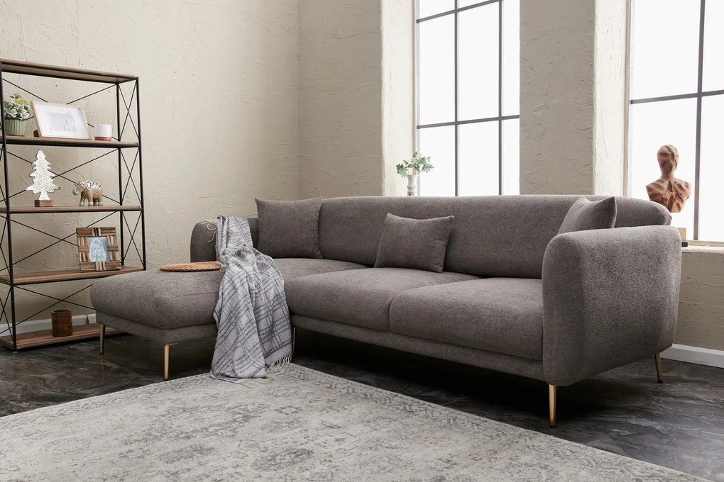 Sofá-Cama de Canto Simena – Cinzento – 266 x 133 cm