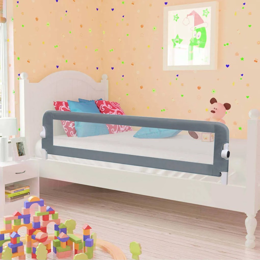 10167 vidaXL Barra de segurança p/ cama infantil 150x42cm poliéster cinzento