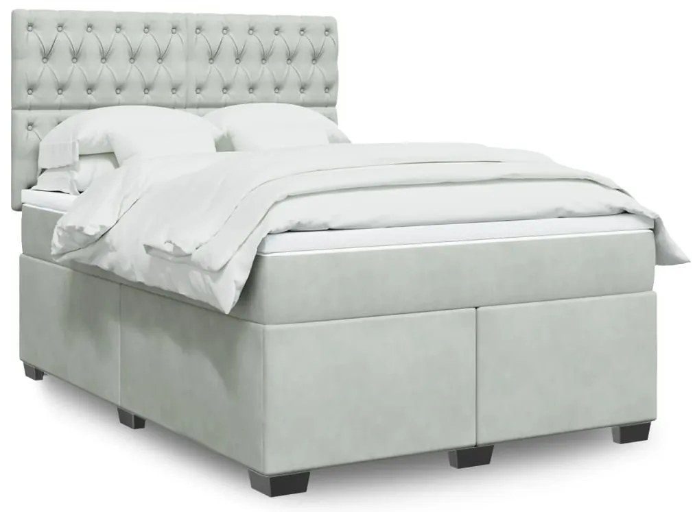 vidaXL Cama com molas/colchão 140x200 cm veludo cinzento-claro