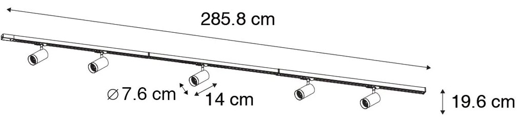 Sistema de iluminação de trilho moderno com 5 focos preto 1-fase GU10 70mm - Iconic Jeana Luxe Moderno