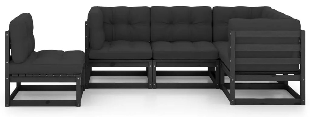 5 pcs conjunto longue de jardim c/ almofadões pinho maciço