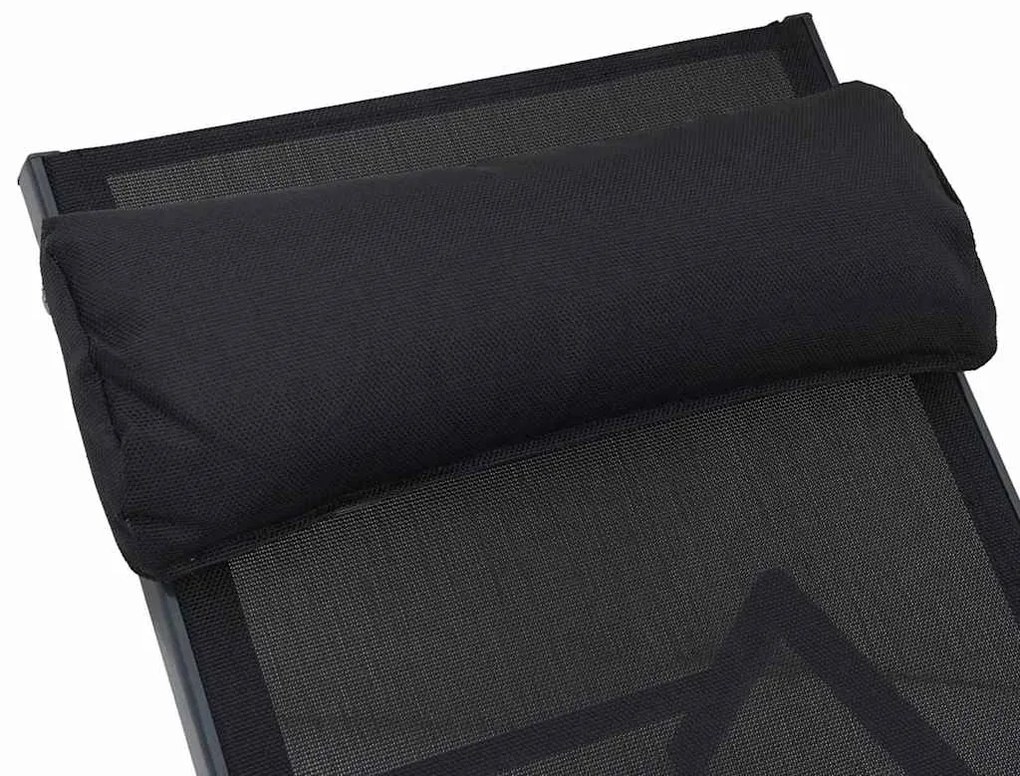 Espreguiçadeira Preto Aço, Textilene Único Braços Ajustáveis
