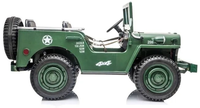 Carro elétrico para crianças Jeep ARMY de EE. UU. 4X4, três Lugares, leitor MP3 com entrada USB / SD, suspensão em todas as rodas, luzes LED, pára-bri