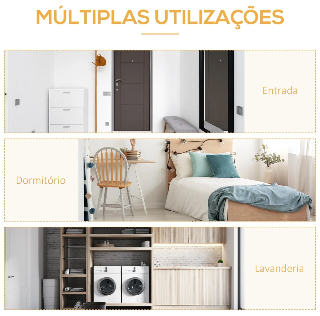 Suporte para Cabides Charriot de Madeira com 4 Prateleiras de Armazenamento e Barra de Pendurar para Dormitório Sala de Estar Entrada Estilo Industria