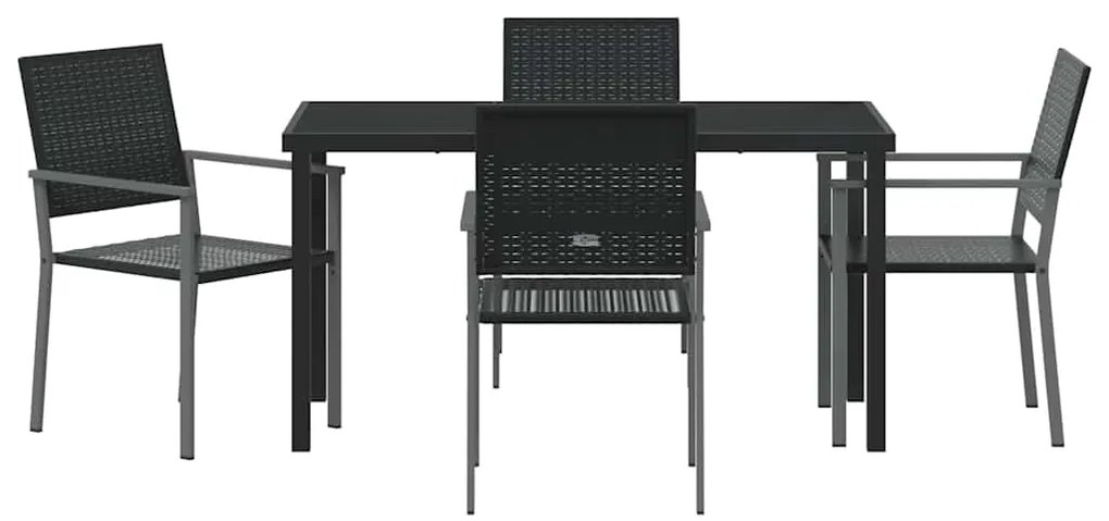 Conjunto de Jantar de Jardim 5 Peças Preto em Rattan Sintético
