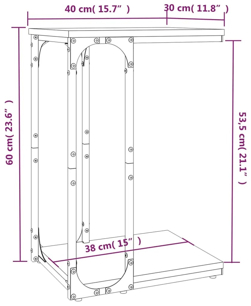 Mesa de apoio 40x30x60 cm derivados de madeira cinzento sonoma